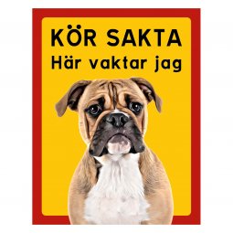 Röd/gul hundskylt, Continental Bulldog hundskyltar, hundskyltar